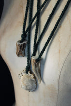 Load image into Gallery viewer, Spirits of Greenwood. Rustic Hand Crocheted Naturally Shed Deer Antler Unisex Necklace.