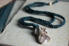 Load image into Gallery viewer, Spirits of Greenwood. Rustic Hand Crocheted Naturally Shed Deer Antler Unisex Necklace.