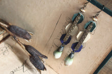 Load image into Gallery viewer, Forest Folly. Rustic Artisan Drop, Leather and Antiqued Brass Earrings.