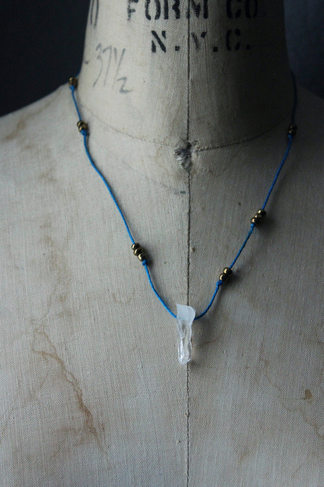 Starboard. Boho Corded Gold Glass Bead & Quartz Crystal Necklace.