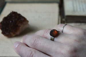 Under a Honey Moon. Vintage Sugar Top Glass Cabochon & Antiqued Brass Ring.