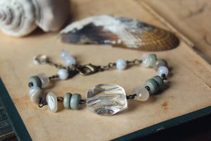 Spirit of the Water. Beaded Gemstone, Wood & Fossilized Coral Bracelet.