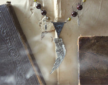 Load image into Gallery viewer, Phoenix. Rustic Antiqued Silver Wing, Czech Glass &amp; Fossil Stone Necklace.