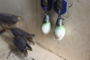 Forest Folly. Rustic Artisan Drop, Leather and Antiqued Brass Earrings.