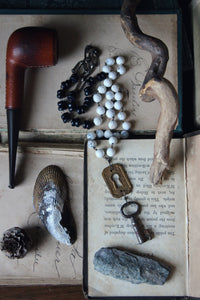 The Lighthouse Keeper. Storyteller Series. Antique Escutcheon, Skeleton Key, Wood & Agate Beaded Necklace.