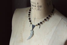 Load image into Gallery viewer, Phoenix. Rustic Antiqued Silver Wing, Czech Glass &amp; Fossil Stone Necklace.