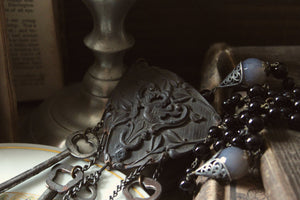 The Chatelaine of Lagonsteed Manor. Storyteller Series. Antique Buckle & Skeleton Key Statement Necklace.