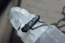 Load image into Gallery viewer, Phantoms. Black Aurora Borealis Coated Quartz Crystal Focal Necklace.