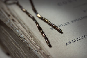 Branchlet. Rustic Metallic Copper Bronze Tube Bead Linear Earrings.