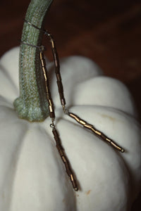 Branchlet. Rustic Metallic Copper Bronze Tube Bead Linear Earrings.