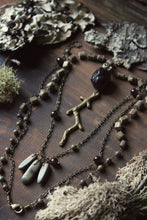 Load image into Gallery viewer, Lu&#39;s Bower Home. Storyteller Series. Antiqued Brass Branch, Garnet and Wood Bead Layered Necklace.