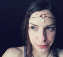 Load image into Gallery viewer, Moonglow. Moonstone and Vintage Brass Halo Headpiece.