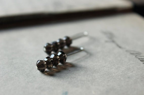 Jetty . Sterling Silver Illusion Smoky Quartz Line Earrings.