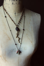 Load image into Gallery viewer, Lu&#39;s Bower Home. Storyteller Series. Antiqued Brass Branch, Garnet and Wood Bead Layered Necklace.