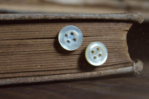 Folk 001. Vintage White Mother of Pearl Button Stud Earrings.