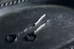 Frosted Boughs. Hand Strung Tube Bead & Gunmetal Linear Earrings.