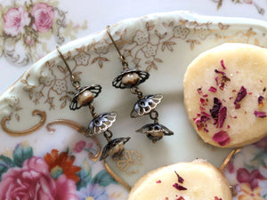 Tea Lights. Ivory Faceted Glass and Antiqued Brass Earrings.