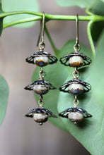 Load image into Gallery viewer, Tea Lights. Ivory Faceted Glass and Antiqued Brass Earrings.