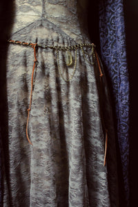 Rambler. Boho Suede Lace, Vintage Brass & Honey Quartz Hip Belt.