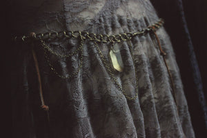 Rambler. Boho Suede Lace, Vintage Brass & Honey Quartz Hip Belt.