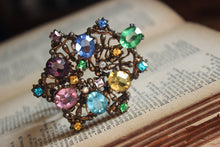 Load image into Gallery viewer, Dress Clip | Antique Multi-colored Rhinestone Costume Jewelry Dress Clip.