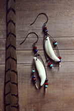 Load image into Gallery viewer, Little Wolf. Genuine Coyote Tooth &amp; Glass Bead Earrings.