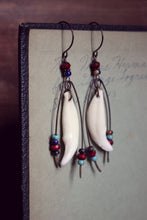 Load image into Gallery viewer, Little Wolf. Genuine Coyote Tooth &amp; Glass Bead Earrings.