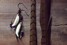 Load image into Gallery viewer, Little Wolf. Genuine Coyote Tooth &amp; Glass Bead Earrings.