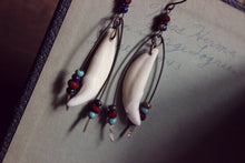 Load image into Gallery viewer, Little Wolf. Genuine Coyote Tooth &amp; Glass Bead Earrings.