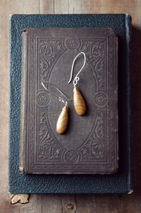 Saille. Modern Sterling Silver and Wood Jasper Drop Earrings.