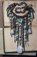 Load image into Gallery viewer, Siren. Vintage Boho Gemstone Fringe Statement Necklace.