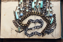 Load image into Gallery viewer, Siren. Vintage Boho Gemstone Fringe Statement Necklace.