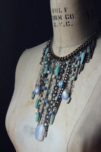 Siren. Vintage Boho Gemstone Fringe Statement Necklace.