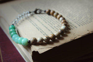 Seamaiden. Picture Jasper, Chrysoprase & Vintage Glass Beaded Bracelet.