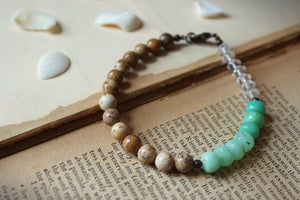 Seamaiden. Picture Jasper, Chrysoprase & Vintage Glass Beaded Bracelet.