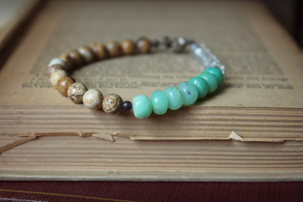 Seamaiden. Picture Jasper, Chrysoprase & Vintage Glass Beaded Bracelet.