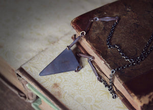 Wishing Thorn. Aged Brass Pennant & Vintage Brass Link Necklace.