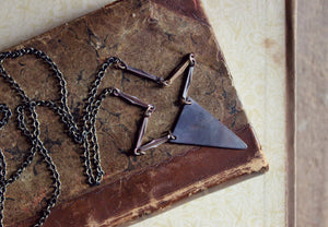 Wishing Thorn. Aged Brass Pennant & Vintage Brass Link Necklace.