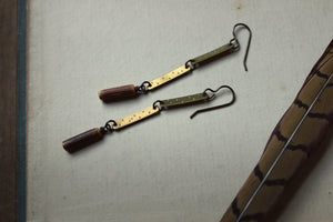 Driftwood. Rustic Branch Bead & Textured Brass Earrings.