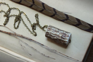 Deerheart. Rustic Fallen Deer Antler & Antiqued Brass Necklace.