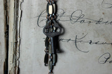 Load image into Gallery viewer, Evanscourt. Storyteller Series. Antique Escutcheon &amp; Gemstone Tassel Necklace.