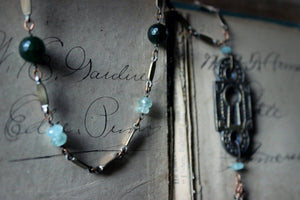 Evanscourt. Storyteller Series. Antique Escutcheon & Gemstone Tassel Necklace.