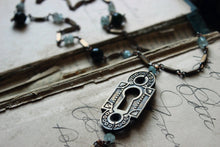 Load image into Gallery viewer, Evanscourt. Storyteller Series. Antique Escutcheon &amp; Gemstone Tassel Necklace.