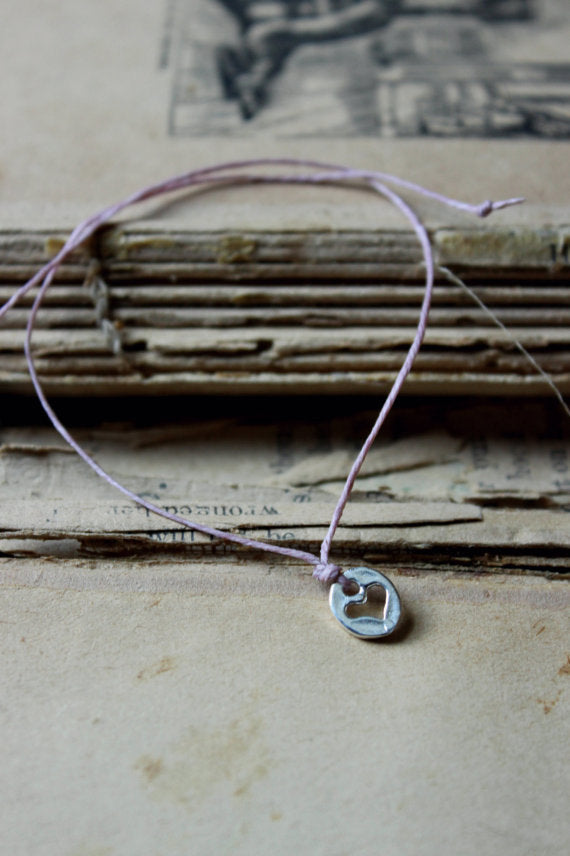 Wish Bracelet | Love. Sterling Silver Heart Charm & Irish Linen Cord Bracelet.