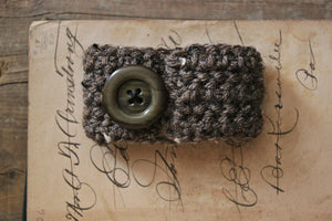 Fallow. Earthy Hand Crocheted Vintage Button Cuff Bracelet.