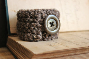 Fallow. Earthy Hand Crocheted Vintage Button Cuff Bracelet.