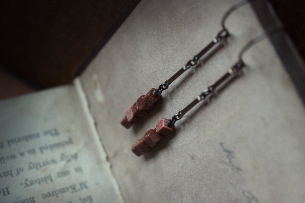 Archer. Vintage Brass & Goldstone Linear Earrings.