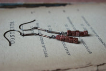 Load image into Gallery viewer, Archer. Vintage Brass &amp; Goldstone Linear Earrings.