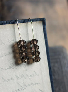 Jetty . Sterling Silver Illusion Smoky Quartz Line Earrings.