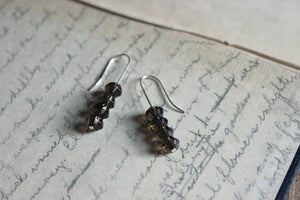 Jetty . Sterling Silver Illusion Smoky Quartz Line Earrings.